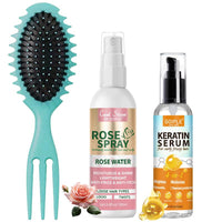 Ultimate Hair Care Duo: Rosewater Spray & Keratin Serum for Frizz-Free Curls + Curl Defining Brush