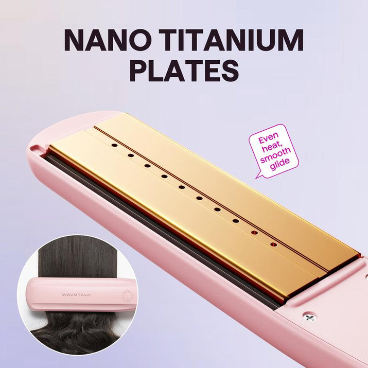 Wavytalk Nano-Titanium Steam Sesh Hair Straightener Brush - Achieve Frizz-Free, Shiny Hair with Detachable Comb & 1.38'' Wide Plate