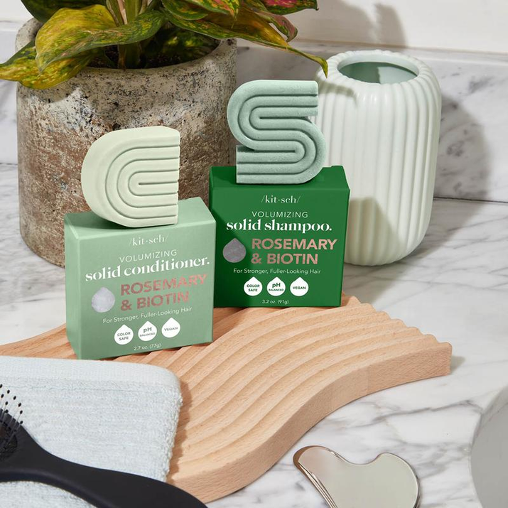 Revitalize Your Hair Naturally with Kitsch Rosemary & Biotin Shampoo & Conditioner Bar Set - Paraben Free, Eco-Friendly, Perfect for All Hair Types