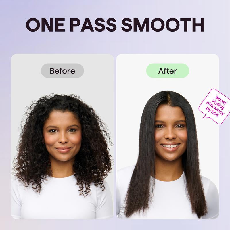 Wavytalk Nano-Titanium Steam Sesh Hair Straightener Brush - Achieve Frizz-Free, Shiny Hair with Detachable Comb & 1.38'' Wide Plate