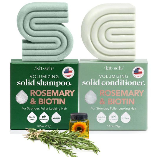 Revitalize Your Hair Naturally with Kitsch Rosemary & Biotin Shampoo & Conditioner Bar Set - Paraben Free, Eco-Friendly, Perfect for All Hair Types