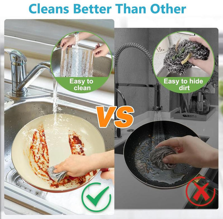 Multipurpose Non-Scratch Wire Dishcloths - Set of 10, Double-Layered, Reusable, Washable & Durable Cleaning Cloths for Wet and Dry Use on Sinks, Pans, and Dishes