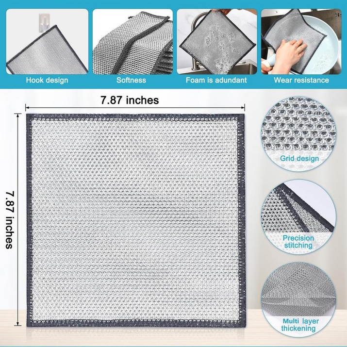 Multipurpose Non-Scratch Wire Dishcloths - Set of 10, Double-Layered, Reusable, Washable & Durable Cleaning Cloths for Wet and Dry Use on Sinks, Pans, and Dishes