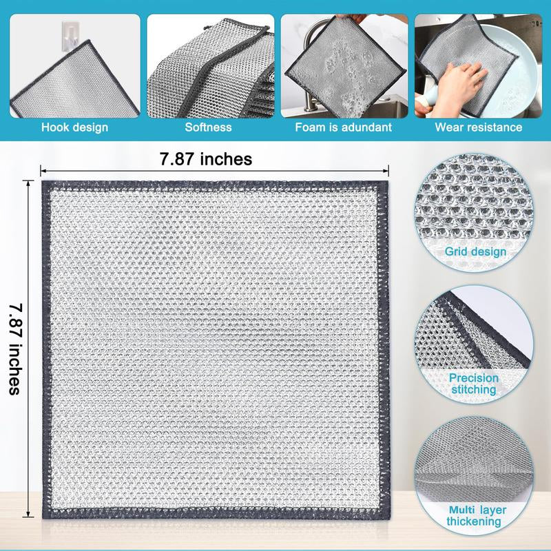 Multipurpose Non-Scratch Wire Dishcloths - Set of 10, Double-Layered, Reusable, Washable & Durable Cleaning Cloths for Wet and Dry Use on Sinks, Pans, and Dishes
