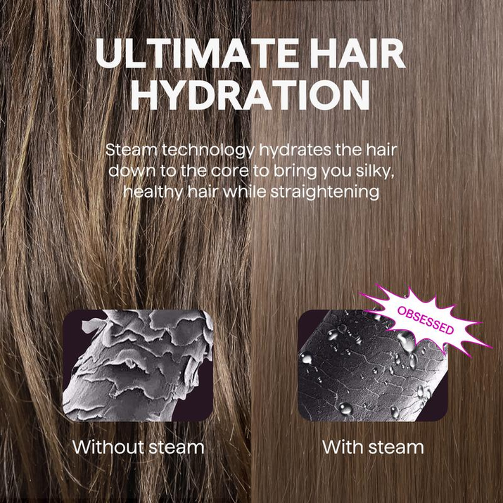 Wavytalk Nano-Titanium Steam Sesh Hair Straightener Brush - Achieve Frizz-Free, Shiny Hair with Detachable Comb & 1.38'' Wide Plate