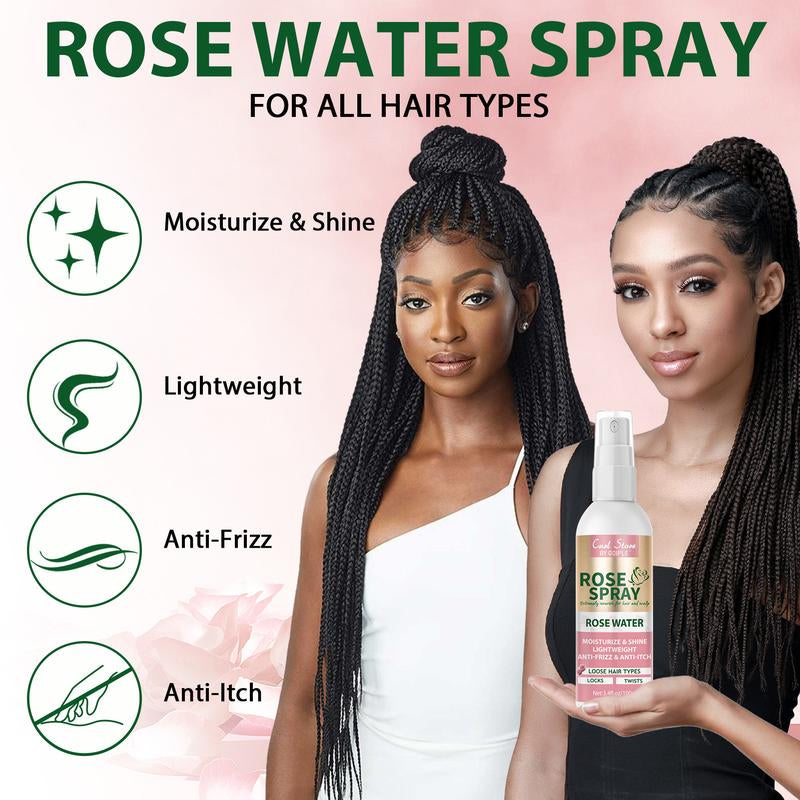 Ultimate Hair Care Duo: Rosewater Spray & Keratin Serum for Frizz-Free Curls + Curl Defining Brush