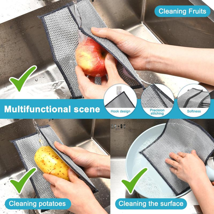 Multipurpose Non-Scratch Wire Dishcloths - Set of 10, Double-Layered, Reusable, Washable & Durable Cleaning Cloths for Wet and Dry Use on Sinks, Pans, and Dishes