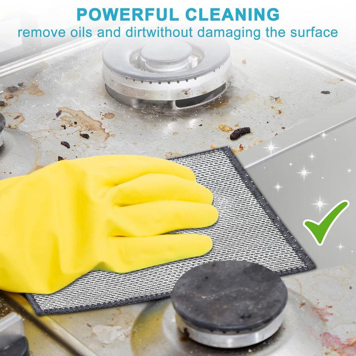 Multipurpose Non-Scratch Wire Dishcloths - Set of 10, Double-Layered, Reusable, Washable & Durable Cleaning Cloths for Wet and Dry Use on Sinks, Pans, and Dishes
