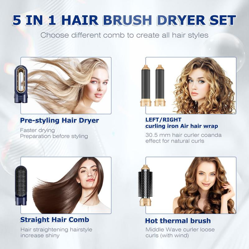 5-in-1 Ionic Blow Dryer Brush Set - Versatile Hot Air Straightener, Curler & Volumizer for All Hair Types