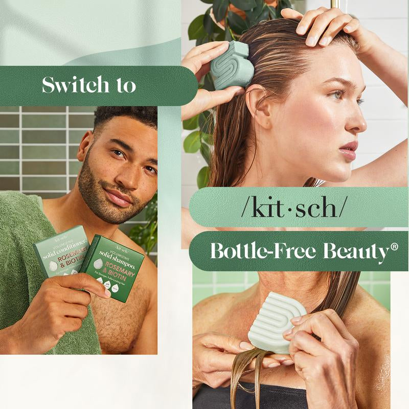 Revitalize Your Hair Naturally with Kitsch Rosemary & Biotin Shampoo & Conditioner Bar Set - Paraben Free, Eco-Friendly, Perfect for All Hair Types