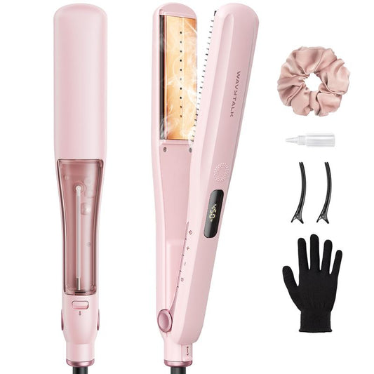 Wavytalk Nano-Titanium Steam Sesh Hair Straightener Brush - Achieve Frizz-Free, Shiny Hair with Detachable Comb & 1.38'' Wide Plate